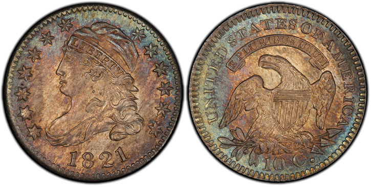 1821 Capped Bust Dime. JR-2. Large Date. MS-66 (PCGS).